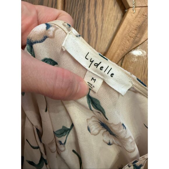 Lydelle Cream Blue Floral V-Neck Short Flared Sleeve Wrap Midi Dress Size Medium - Picture 3 of 5